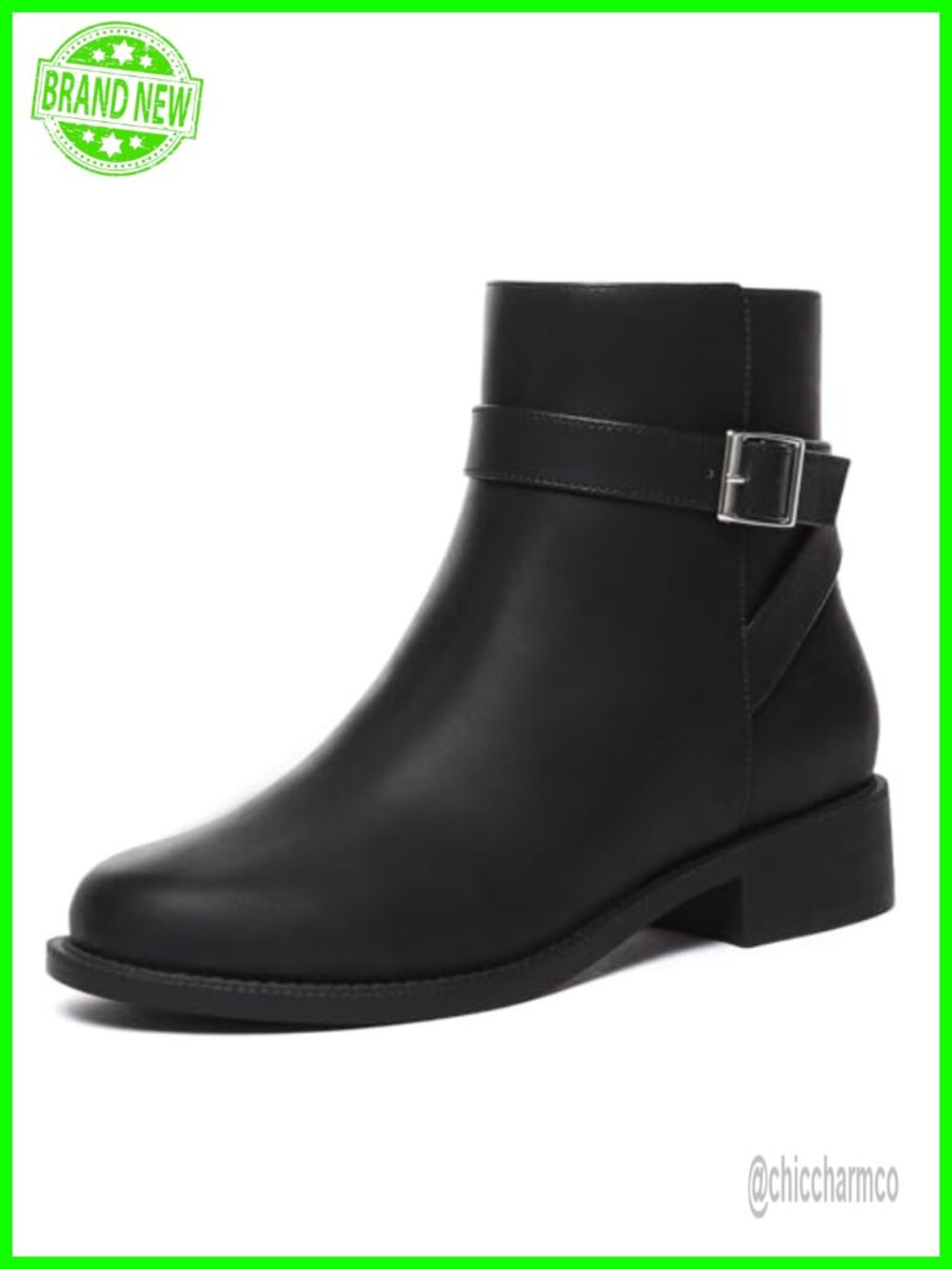 Women's Ankle Boots Chunky Low Heel Booties Side Zip Round Toe